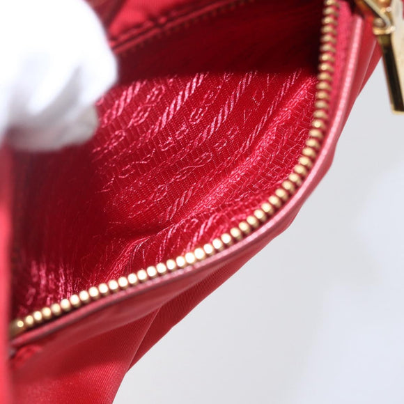 PRADA Shoulder Bag Nylon Red Gold Auth 154700V
