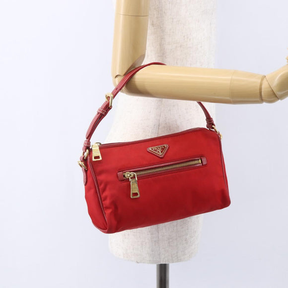 PRADA Umhängetasche Nylon Rot Gold Auth 154700V