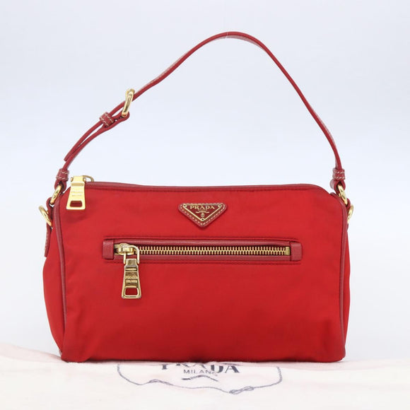 PRADA Umhängetasche Nylon Rot Gold Auth 154700V