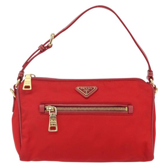 PRADA Umhängetasche Nylon Rot Gold Auth 154700V