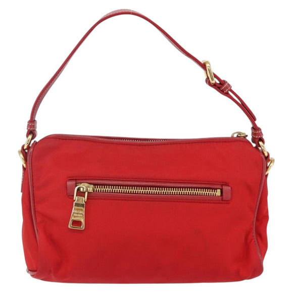 PRADA Umhängetasche Nylon Rot Gold Auth 154700V