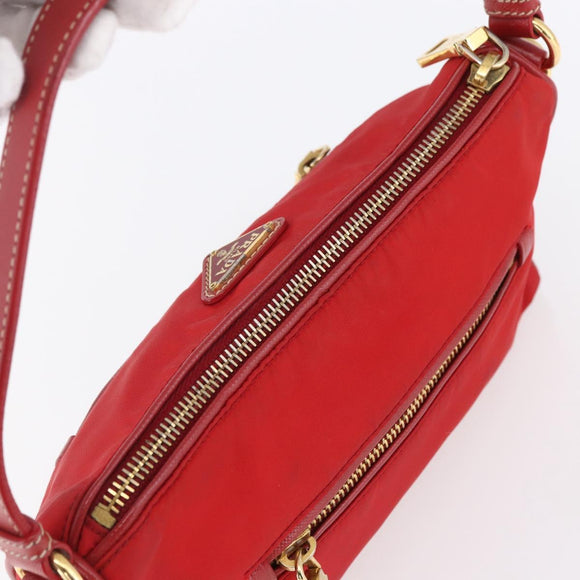 PRADA Shoulder Bag Nylon Red Gold Auth 154700V