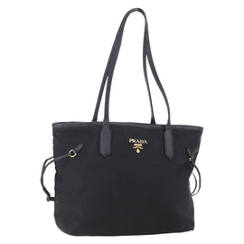 PRADA Tote Bag Nylon Black Gold Auth 154701