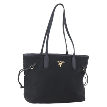 PRADA Tote Bag Nylon Black Gold Auth 154701
