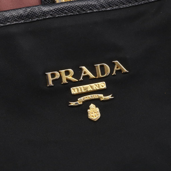 PRADA Tote Bag Nylon Black Gold Auth 154701