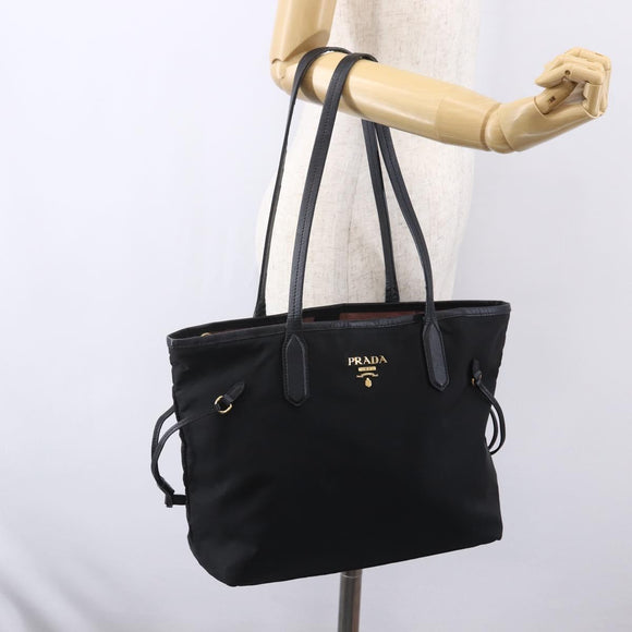 PRADA Tote Bag Nylon Black Gold Auth 154701