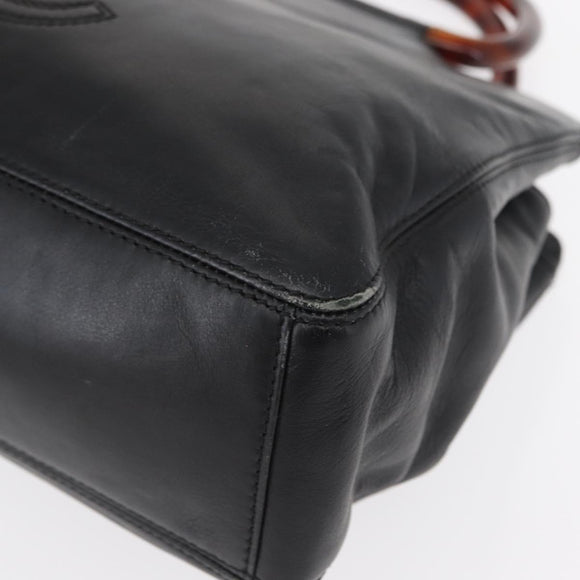 CHANEL COCO Mark Hand Bag Leather Black CC Auth 154703