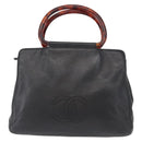 CHANEL COCO Mark Hand Bag Leather Black CC Auth 154703-13