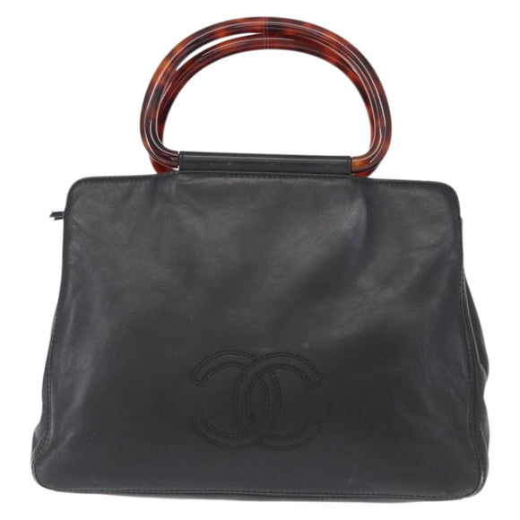 CHANEL COCO Mark Hand Bag Leather Black CC Auth 154703