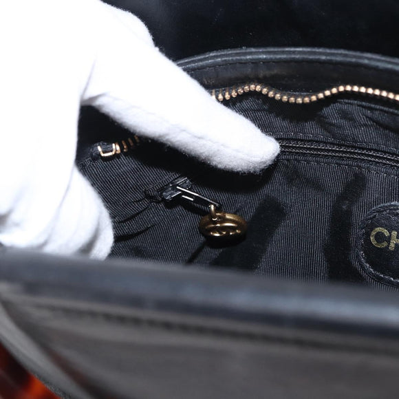 CHANEL COCO Mark Hand Bag Leather Black CC Auth 154703