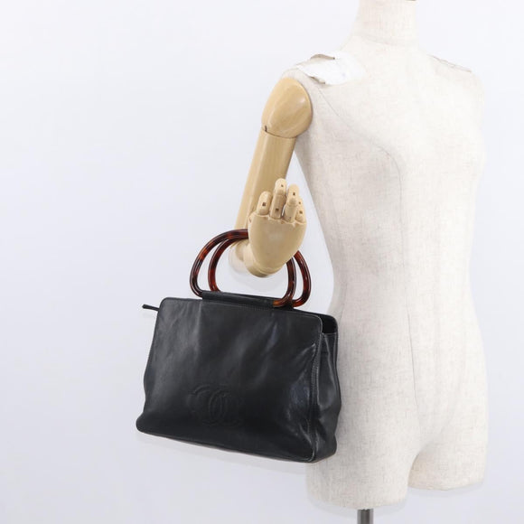 CHANEL COCO Mark Hand Bag Leather Black CC Auth 154703