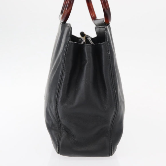 CHANEL COCO Mark Hand Bag Leather Black CC Auth 154703