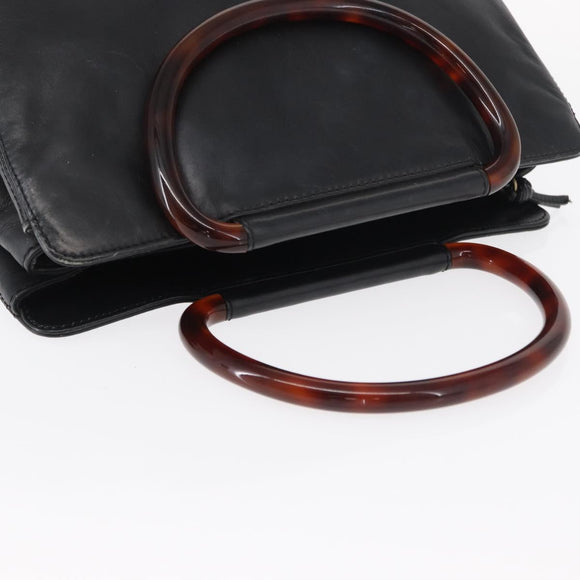 CHANEL COCO Mark Hand Bag Leather Black CC Auth 154703