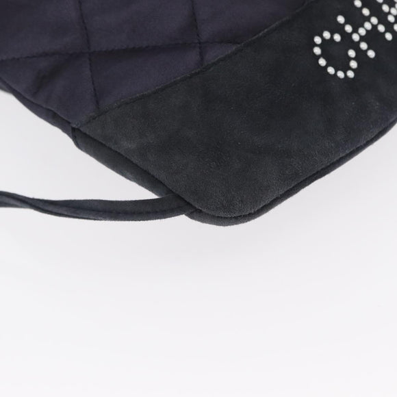 CHANEL Matelasse Backpack Satin Navy CC Auth 154704