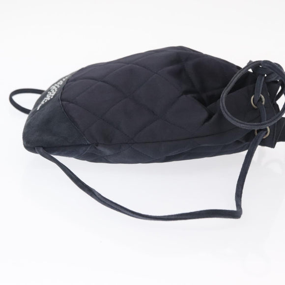 CHANEL Matelasse Backpack Satin Navy CC Auth 154704