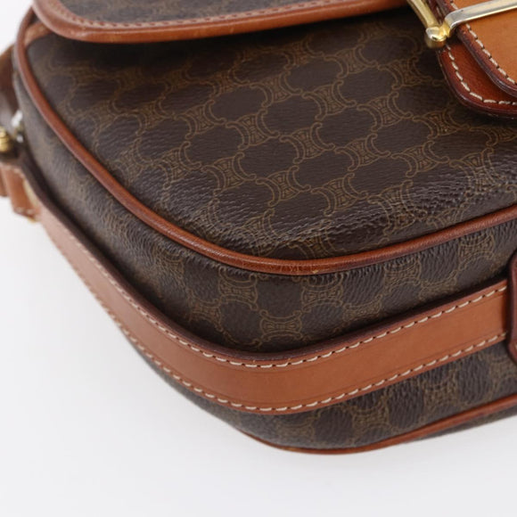 CELINE Macadam Canvas Shoulder Bag PVC Leather Brown Gold Auth 154705