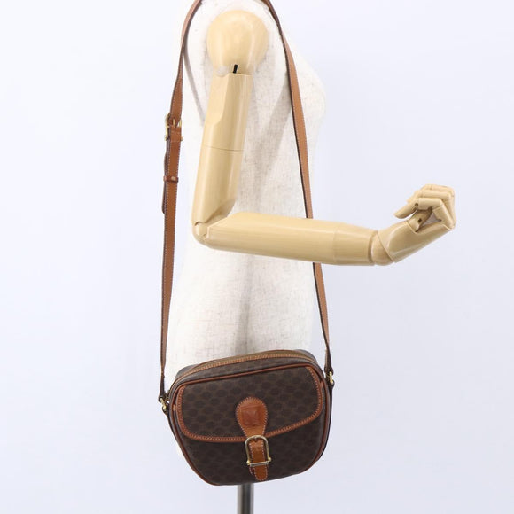 CELINE Macadam Canvas Shoulder Bag PVC Leather Brown Gold Auth 154705