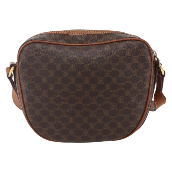 CELINE Macadam Canvas Shoulder Bag PVC Leather Brown Gold Auth 154705