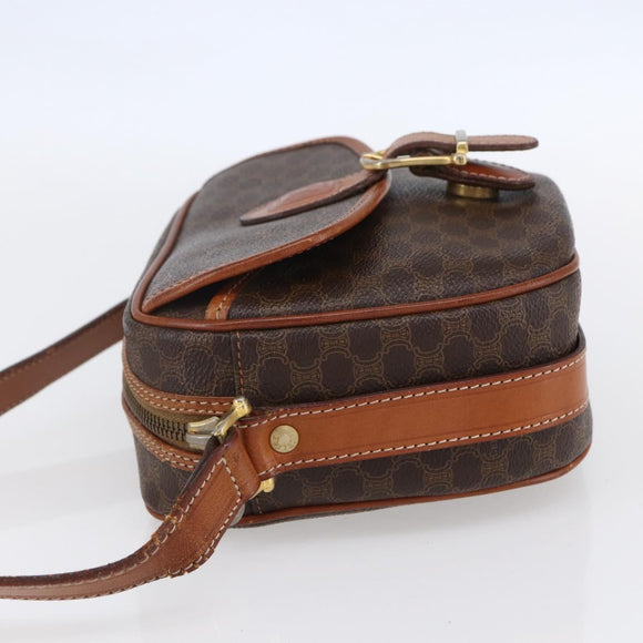 CELINE Macadam Canvas Shoulder Bag PVC Leather Brown Gold Auth 154705