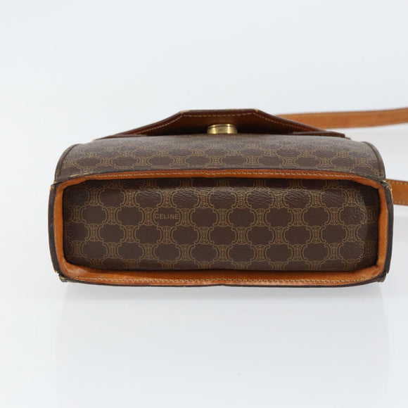 CELINE Macadam Canvas Shoulder Bag PVC Leather Brown Gold Auth 154706