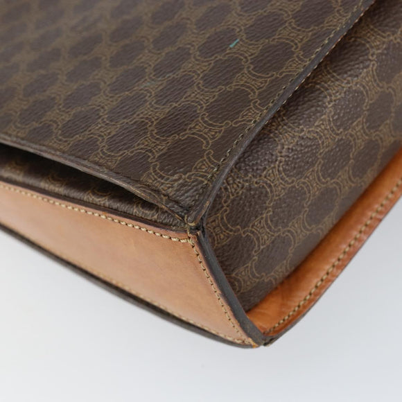 CELINE Macadam Canvas Shoulder Bag PVC Leather Brown Gold Auth 154706