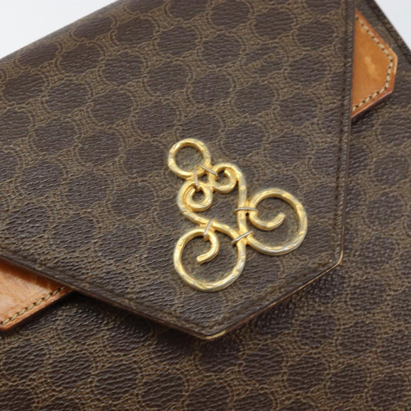 CELINE Macadam Canvas Shoulder Bag PVC Leather Brown Gold Auth 154706