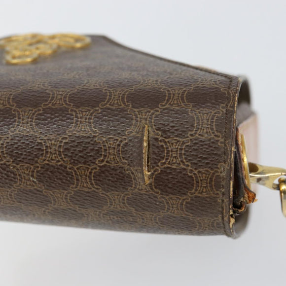 CELINE Macadam Canvas Shoulder Bag PVC Leather Brown Gold Auth 154706