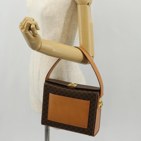 CELINE Macadam Canvas Hand Bag PVC Leather Brown Gold Auth 154707V