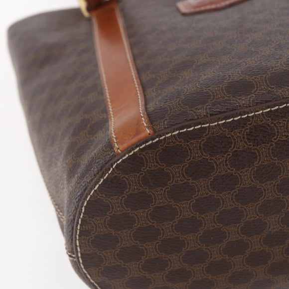 CELINE Macadam Canvas Tote Bag PVC Leather Brown Gold Auth 154708