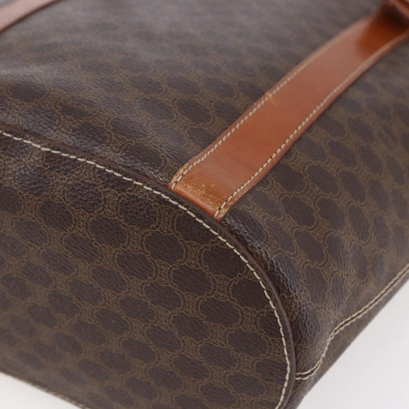 CELINE Macadam Canvas Tote Bag PVC Leather Brown Gold Auth 154708