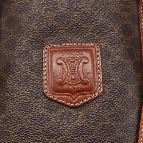 CELINE Macadam Canvas Tote Bag PVC Leather Brown Gold Auth 154708