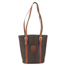 CELINE Macadam Canvas Tote Bag PVC Leather Brown Gold Auth 154708-2
