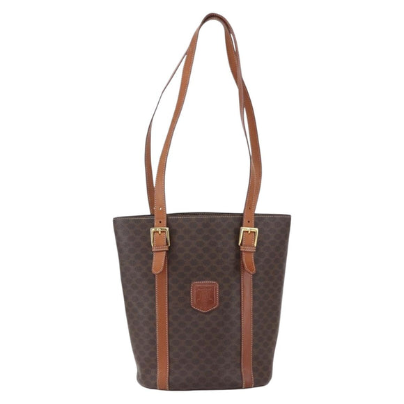 CELINE Macadam Canvas Tote Bag PVC Leather Brown Gold Auth 154708