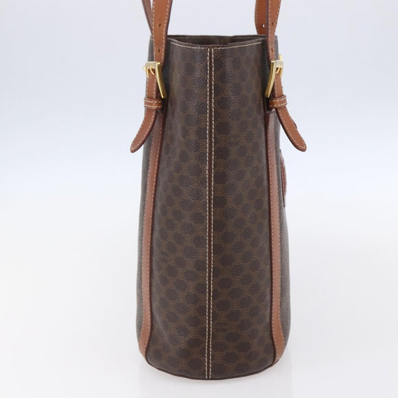 CELINE Macadam Canvas Tote Bag PVC Leather Brown Gold Auth 154708