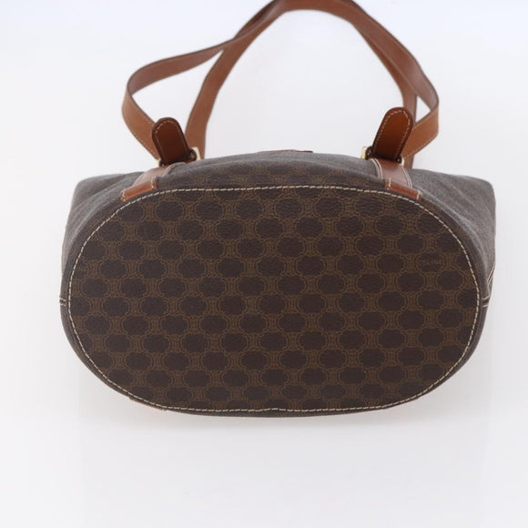 CELINE Macadam Canvas Tote Bag PVC Leather Brown Gold Auth 154708