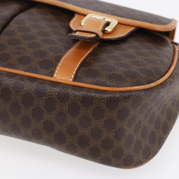 CELINE Macadam Canvas Shoulder Bag PVC Leather Brown Gold Auth 154709