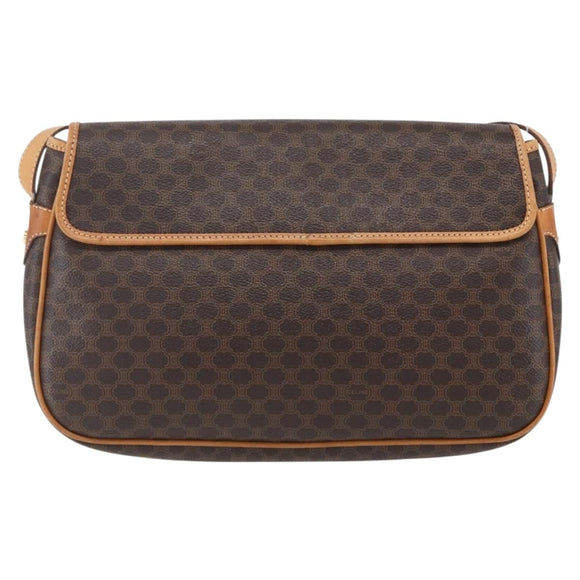 CELINE Macadam Canvas Shoulder Bag PVC Leather Brown Gold Auth 154709