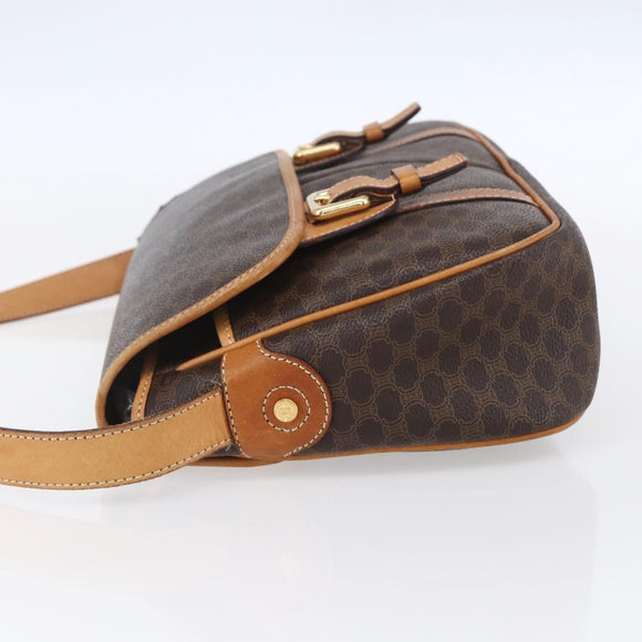 CELINE Macadam Canvas Shoulder Bag PVC Leather Brown Gold Auth 154709
