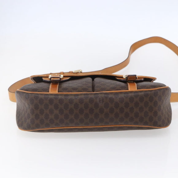 CELINE Macadam Canvas Shoulder Bag PVC Leather Brown Gold Auth 154709