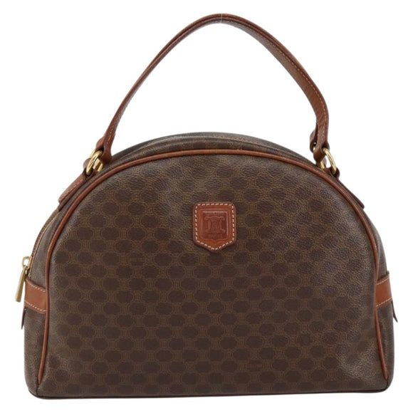 CELINE Macadam Canvas Hand Bag PVC Leather Brown Gold Auth 154710