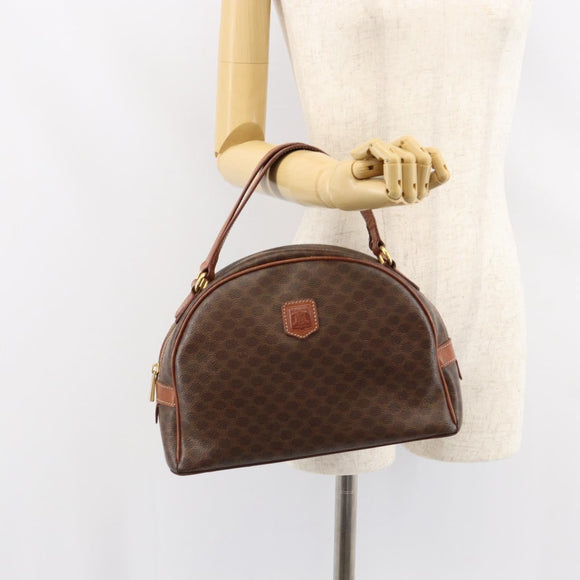 CELINE Macadam Canvas Hand Bag PVC Leather Brown Gold Auth 154710