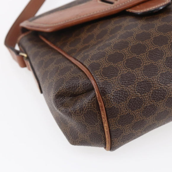 CELINE Macadam Canvas Shoulder Bag PVC Leather Brown Gold Auth 154711