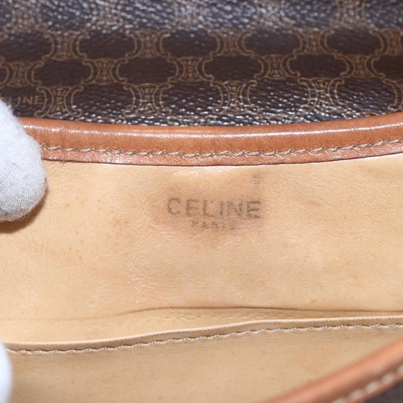 CELINE Macadam Canvas Shoulder Bag PVC Leather Brown Gold Auth 154711
