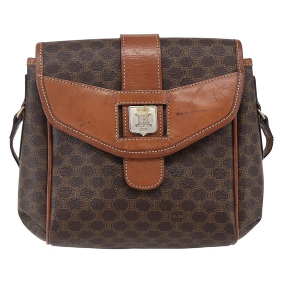 CELINE Macadam Canvas Shoulder Bag PVC Leather Brown Gold Auth 154711