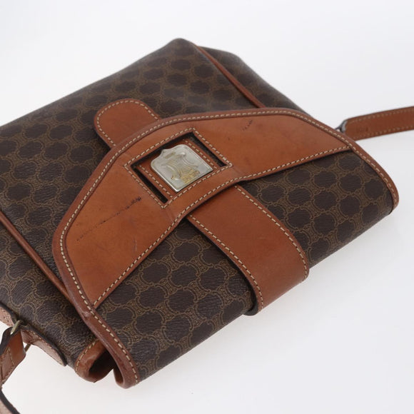 CELINE Macadam Canvas Shoulder Bag PVC Leather Brown Gold Auth 154711