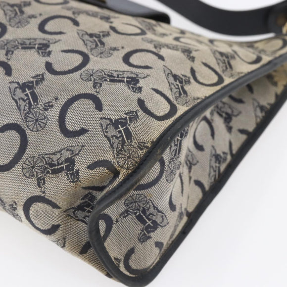 CELINE C Sulky Shoulder Bag Canvas Navy Gold Auth 154713