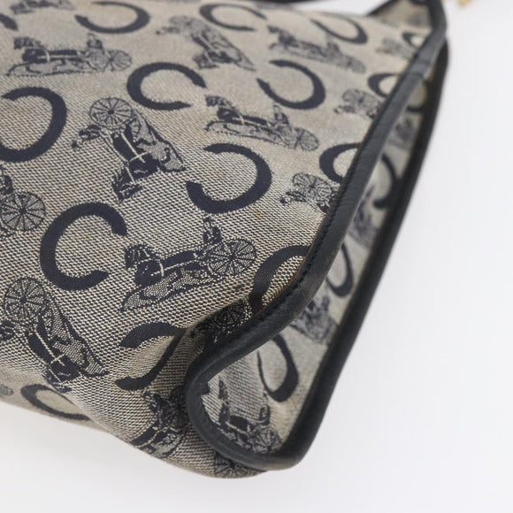 CELINE C Sulky Shoulder Bag Canvas Navy Gold Auth 154713