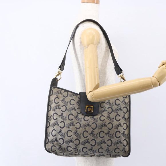 CELINE C Sulky Shoulder Bag Canvas Navy Gold Auth 154713