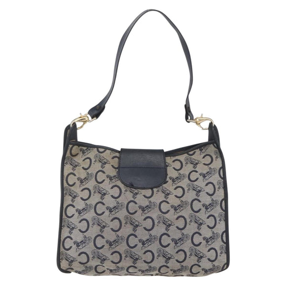 CELINE C Sulky Shoulder Bag Canvas Navy Gold Auth 154713