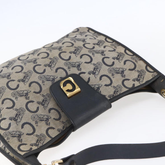 CELINE C Sulky Shoulder Bag Canvas Navy Gold Auth 154713